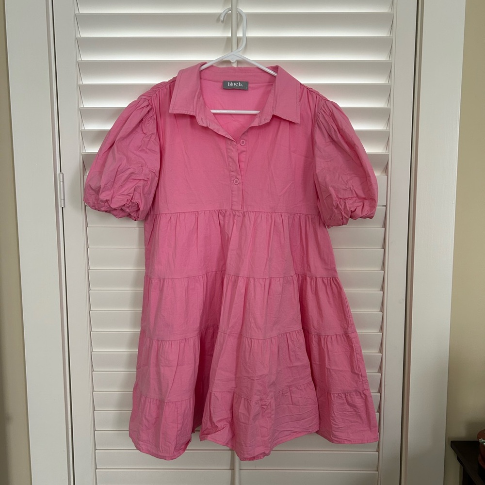 Pink Puff Sleeve Mini Dress